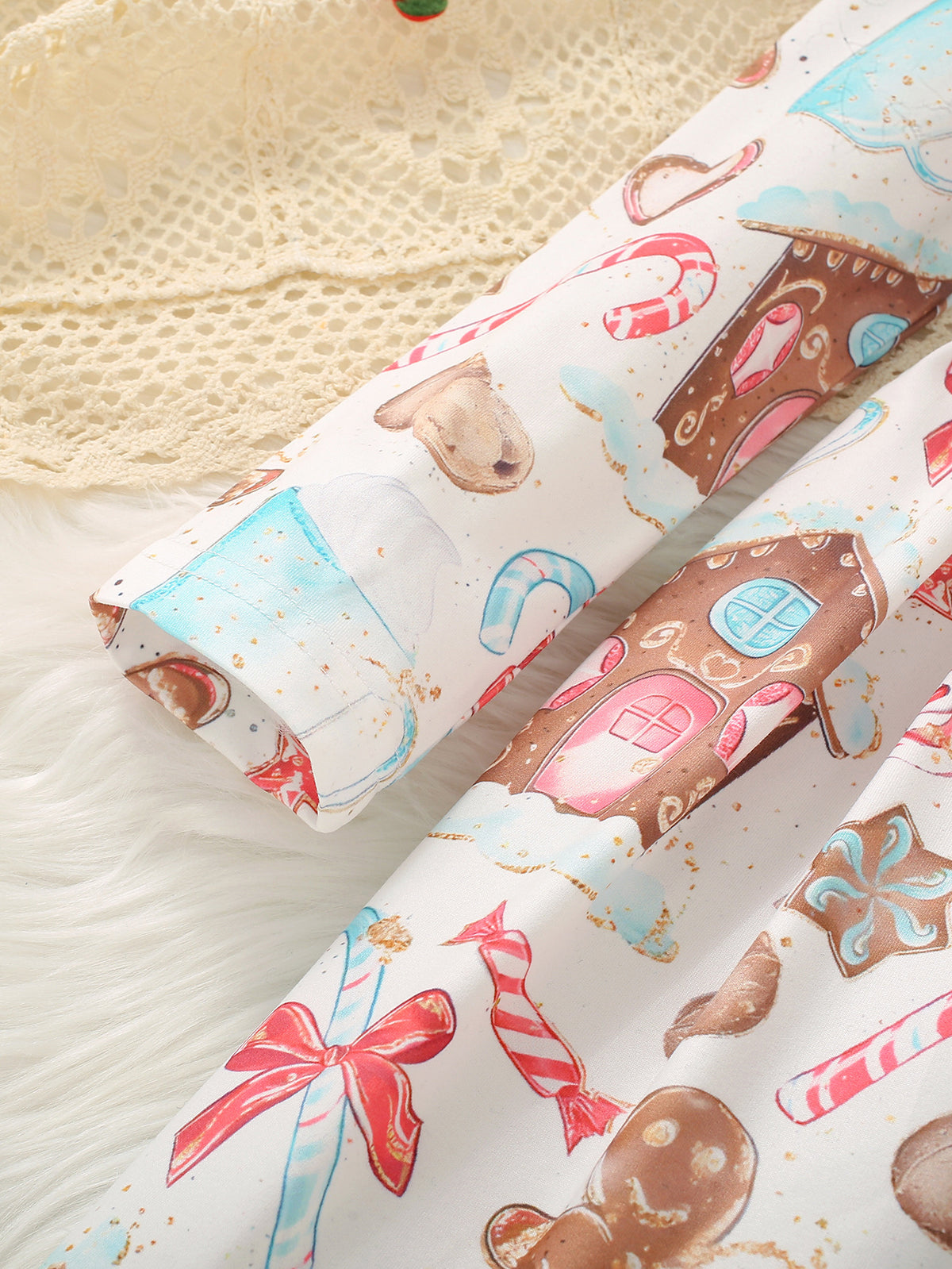 Girls' Christmas Gingerbread & Candy Cane Print Dress