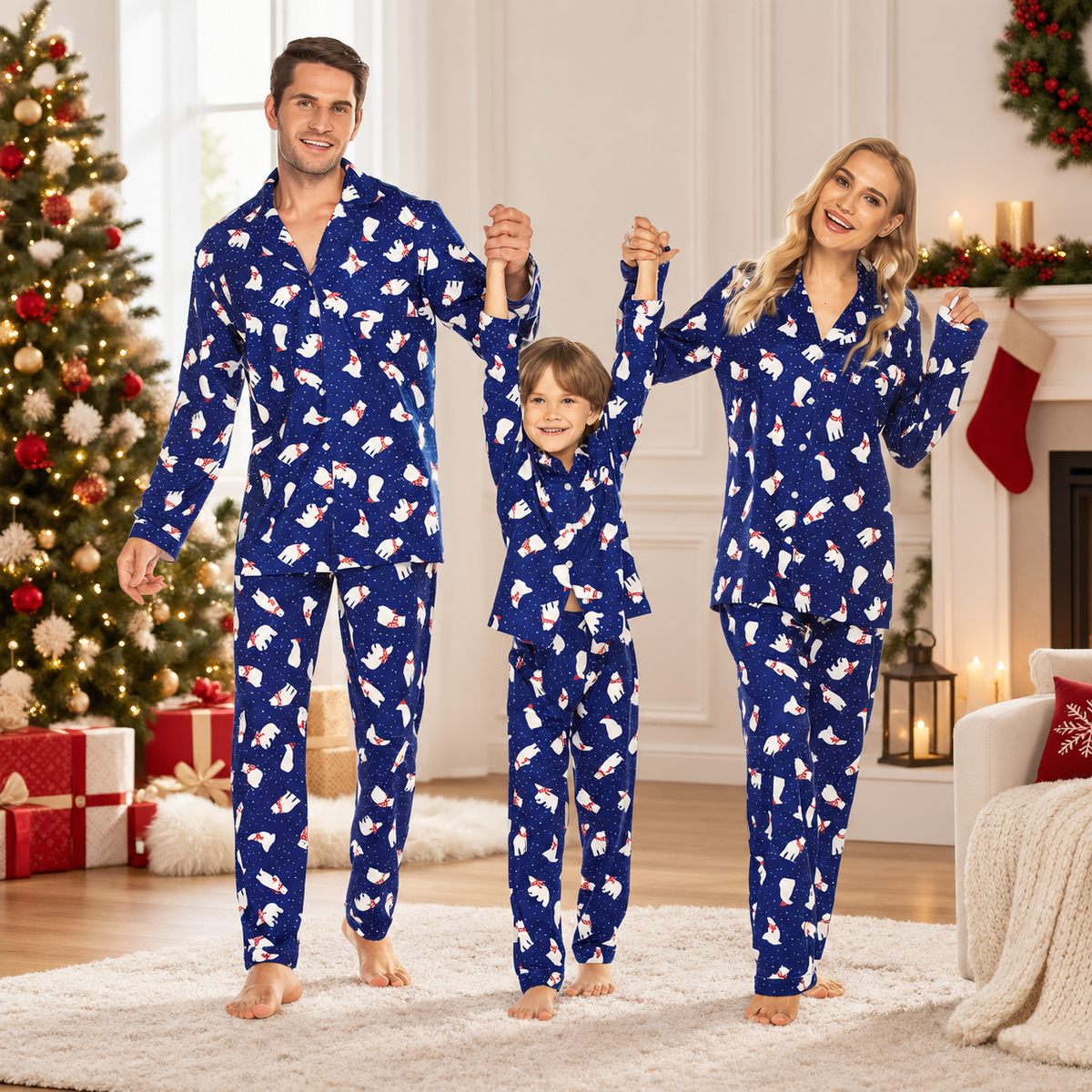 Christmas Snowman & Polar Bear Print Family Matching Christmas Pajamas