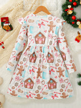 Girls' Christmas Gingerbread & Candy Cane Print Dress