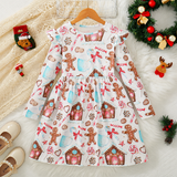 Girls' Christmas Gingerbread & Candy Cane Print Dress