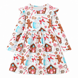 Girls' Christmas Gingerbread & Candy Cane Print Dress