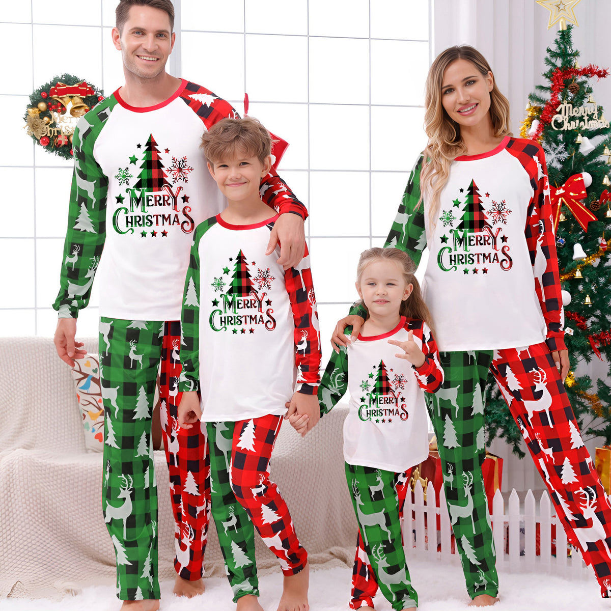Red And Green Christmas Tree Family Matching Christmas Pajamas