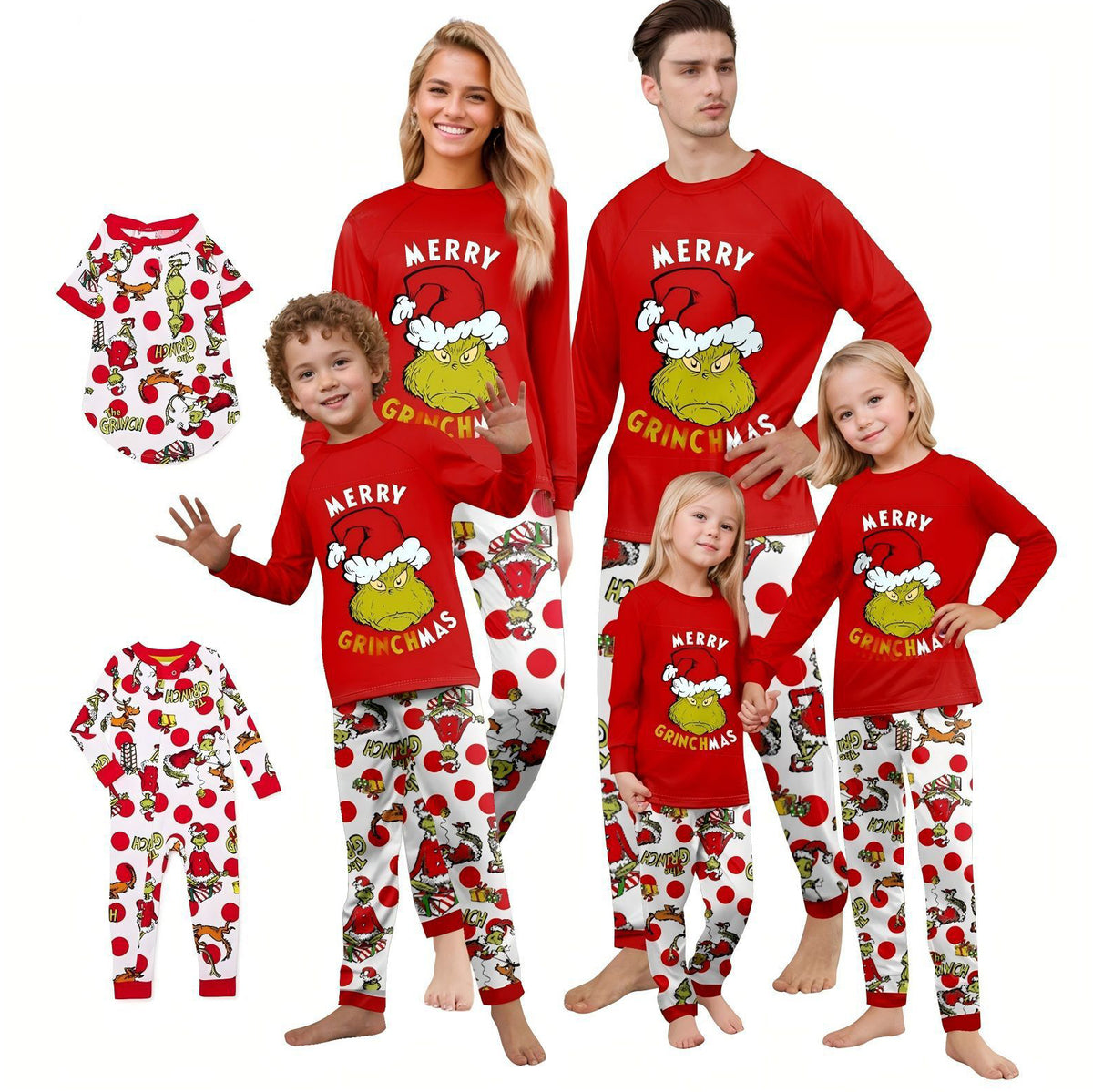 Grinch Family Matching Christmas Pajamas for Adults, Kids & Pets