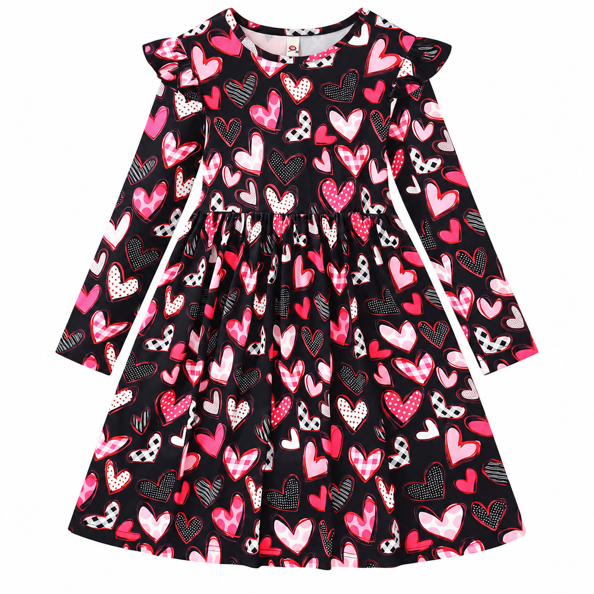 Girls' Pink Hearts Print Dress