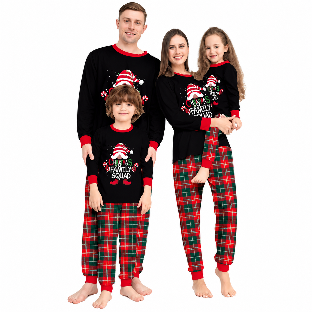 Santa Hat Red & Green Plaid Family Matching Christmas Pajamas