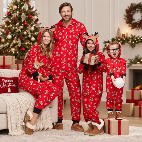 Hooded Christmas Print Family Matching Christmas Jumpsuit