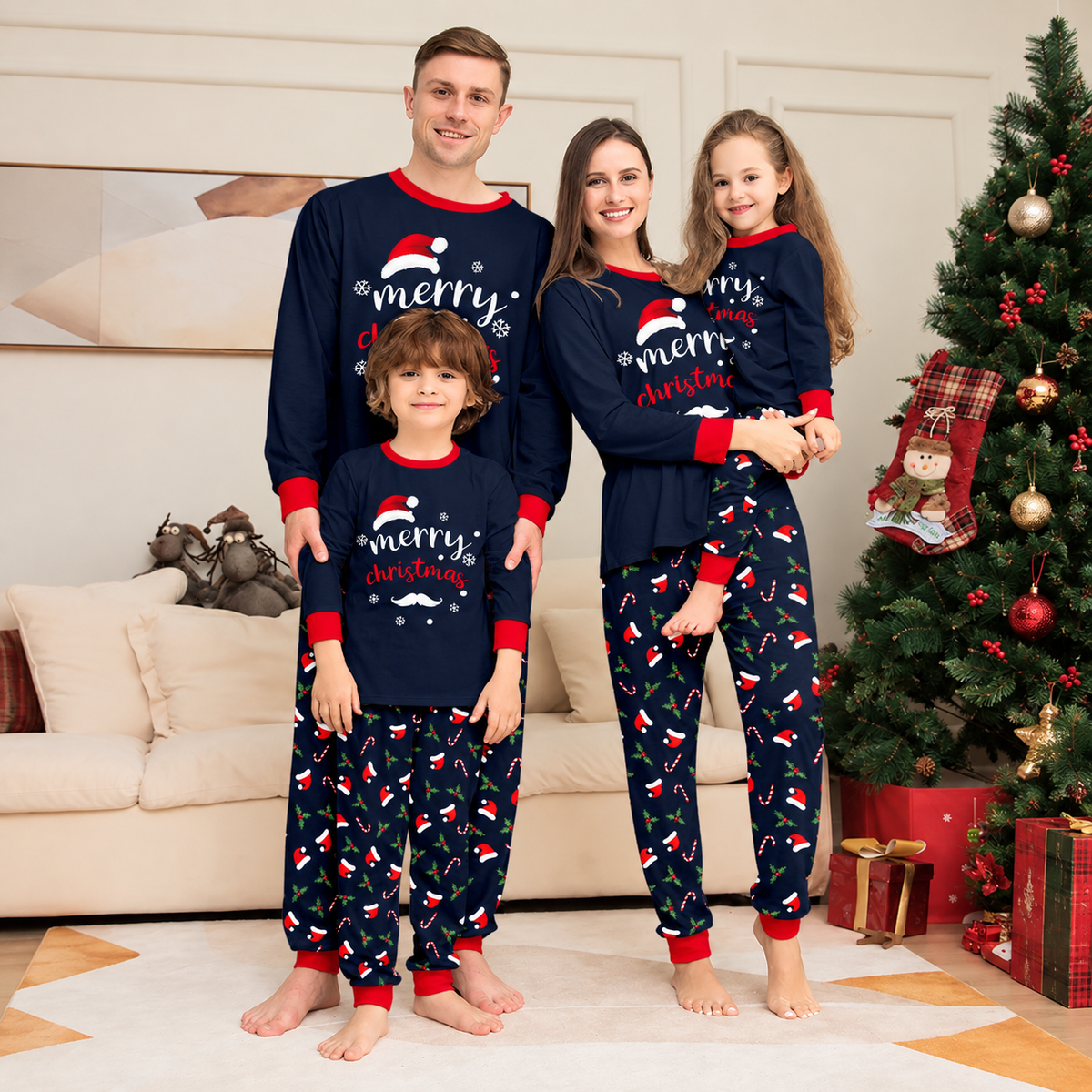 Santa Hat & Candy Cane Family Matching Christmas Pajamas