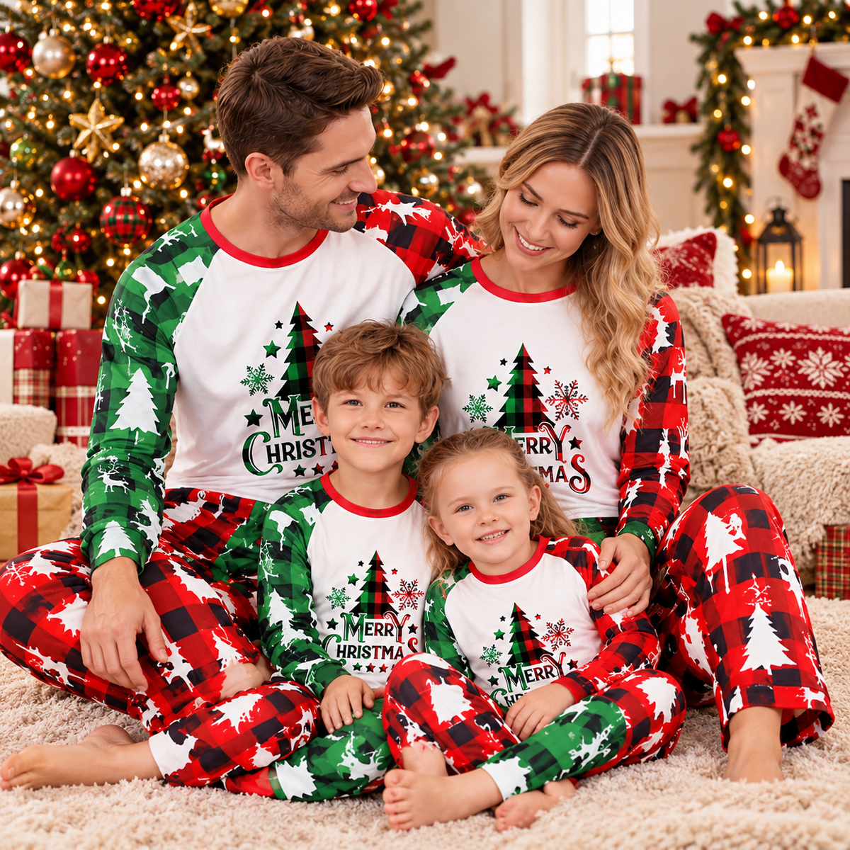 Red And Green Christmas Tree Family Matching Christmas Pajamas
