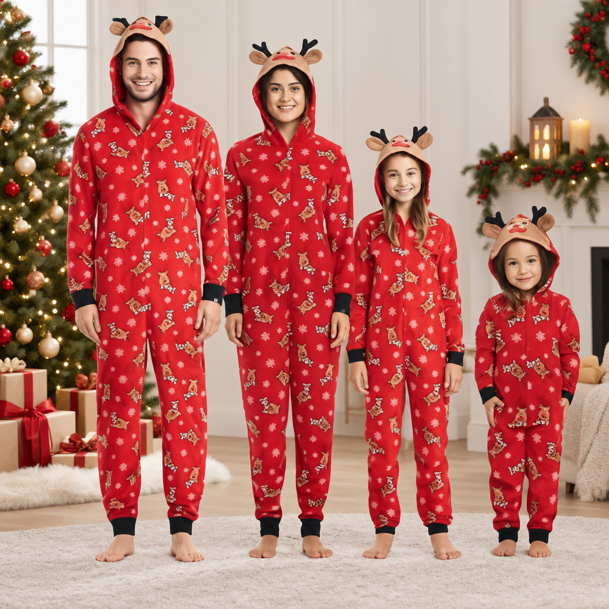 Hooded Christmas Print Family Matching Christmas Jumpsuit