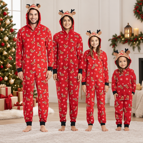 Hooded Christmas Print Family Matching Christmas Jumpsuit