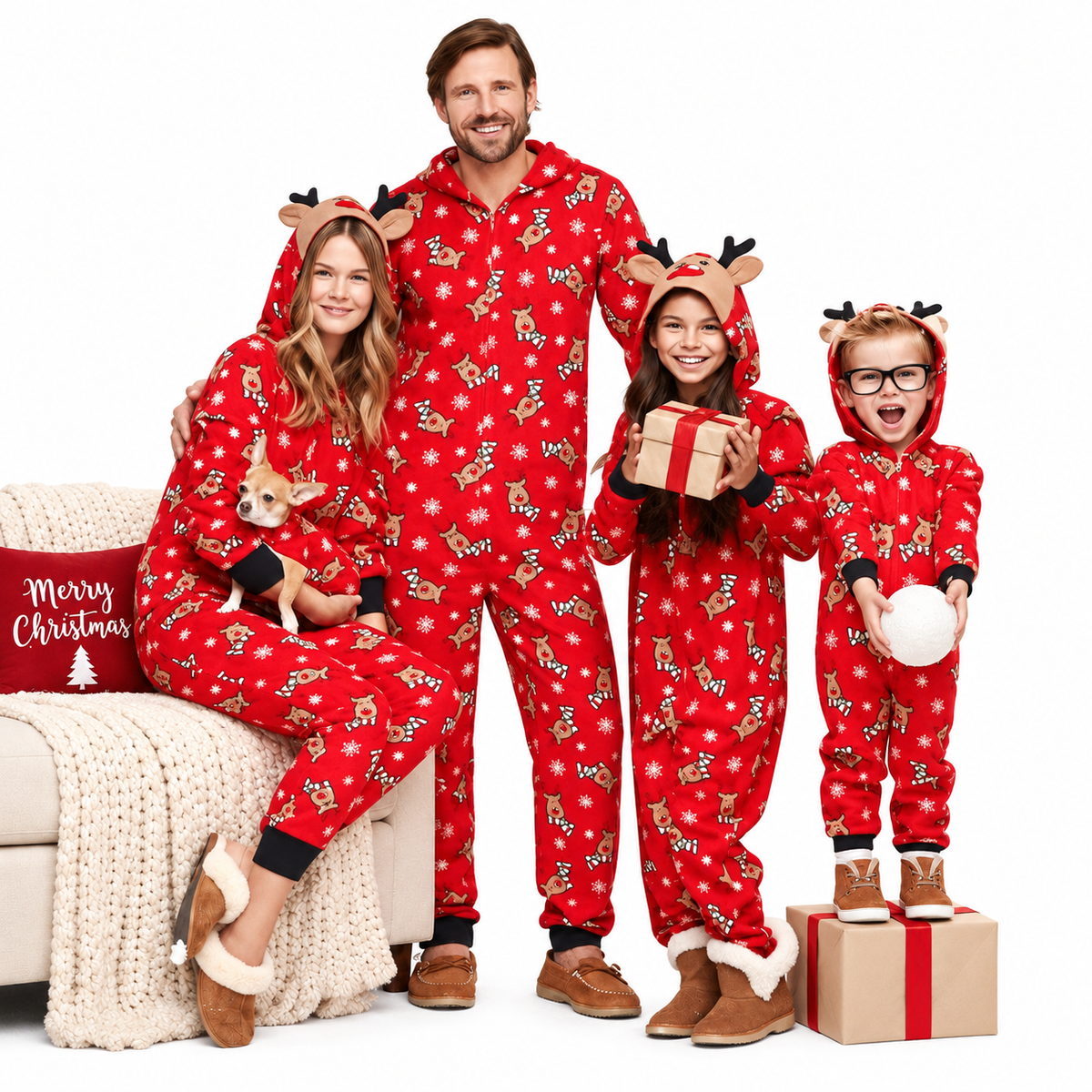 Hooded Christmas Print Family Matching Christmas Jumpsuit