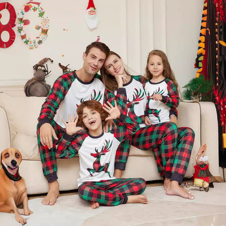 Reindeer Plaid Family Matching Christmas Pajamas