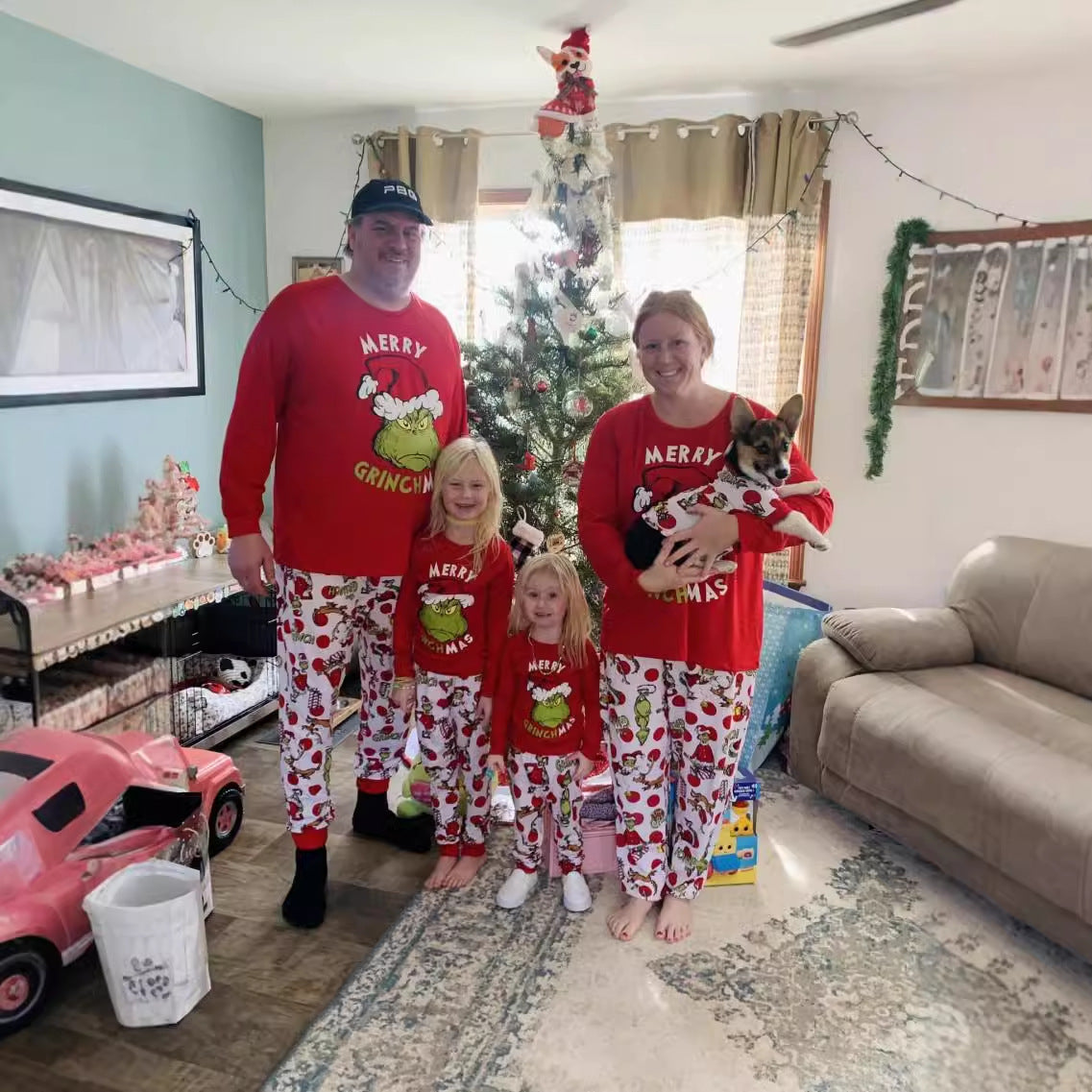 Grinch Family Matching Christmas Pajamas for Adults, Kids & Pets