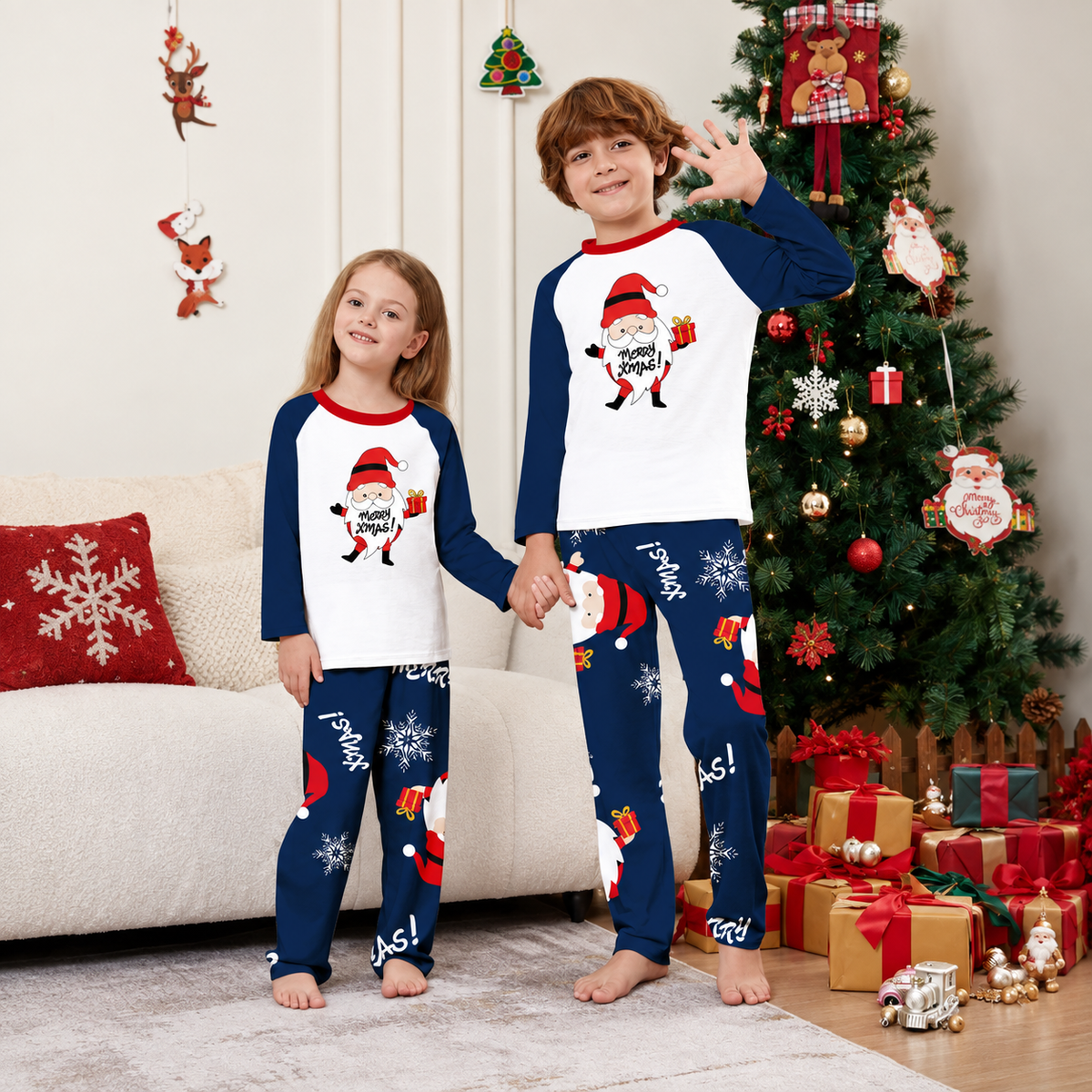 Santa Claus Snowflakes Family Matching Christmas Pajamas