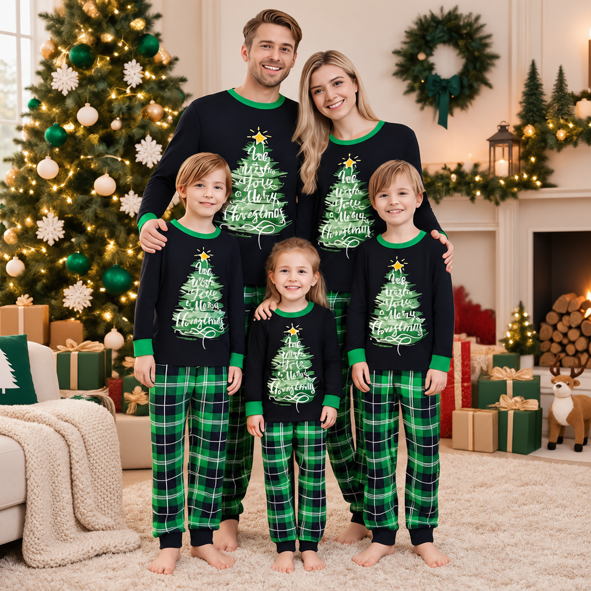 Green Christmas Tree Plaid Family Matching Christmas Pajamas