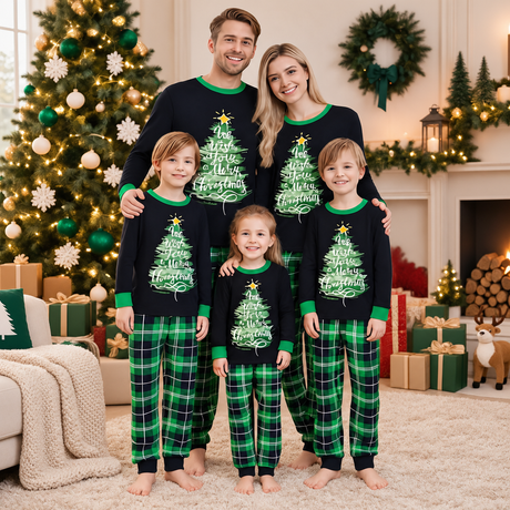 Green Christmas Tree Plaid Family Matching Christmas Pajamas