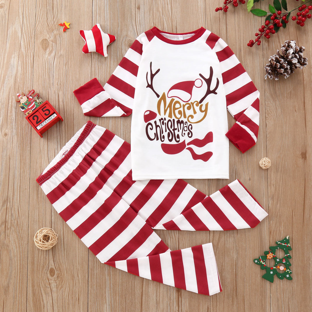 Christmas Reindeer Stripes Print Family Matching Christmas Pajamas