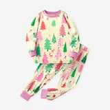 Girls' Pink Christmas Tree Print Pajama Set