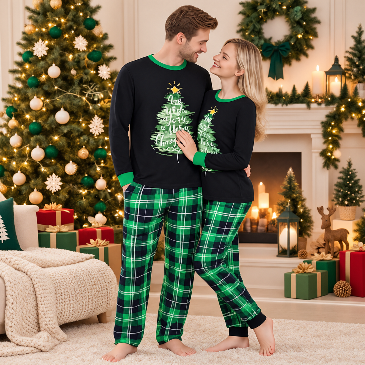 Green Christmas Tree Plaid Family Matching Christmas Pajamas