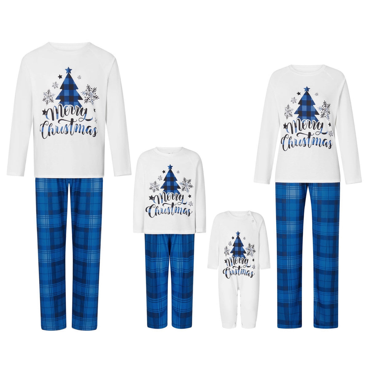 Blue Christmas Tree Plaid Family Matching Christmas Pajamas