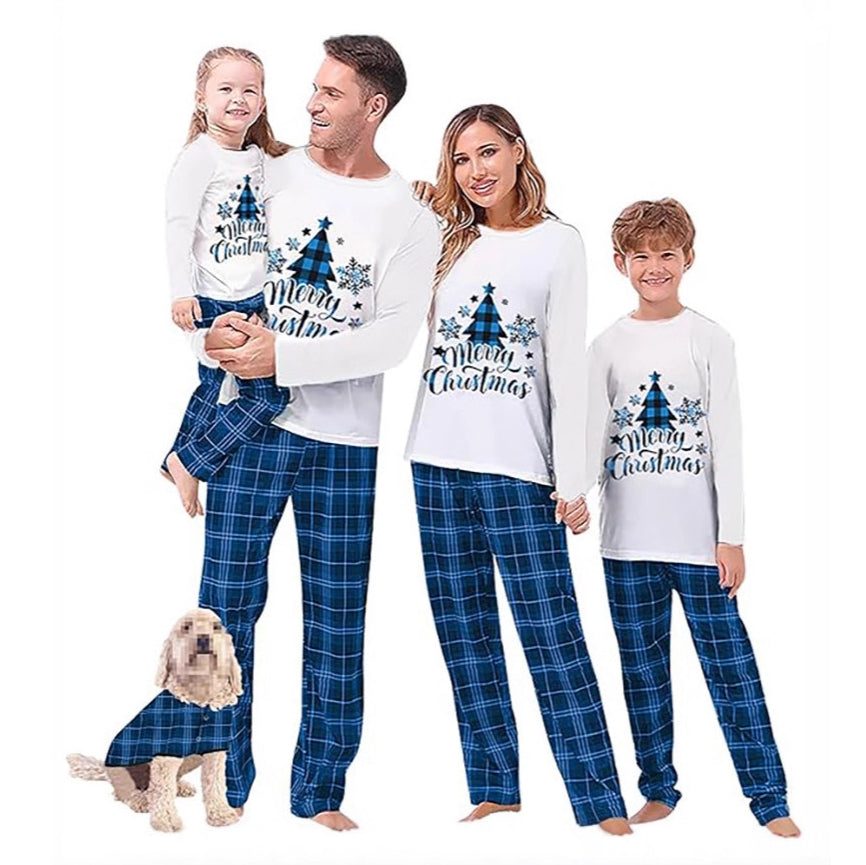 Blue Christmas Tree Plaid Family Matching Christmas Pajamas