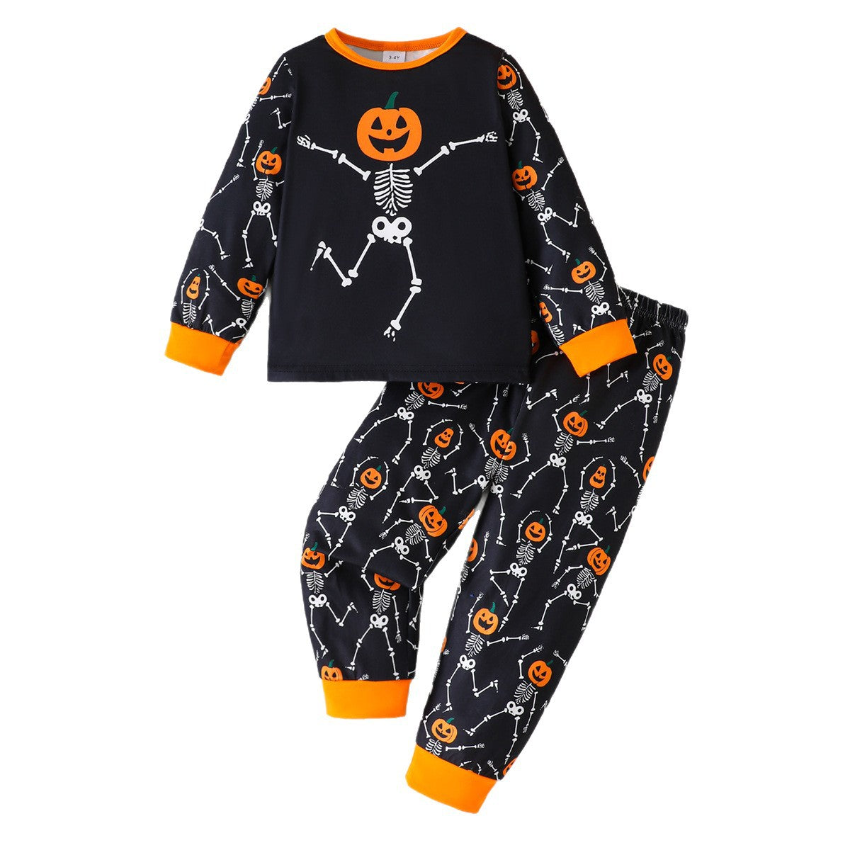 Skull & Pumpkin Print Long Sleeve Top & Pants Set