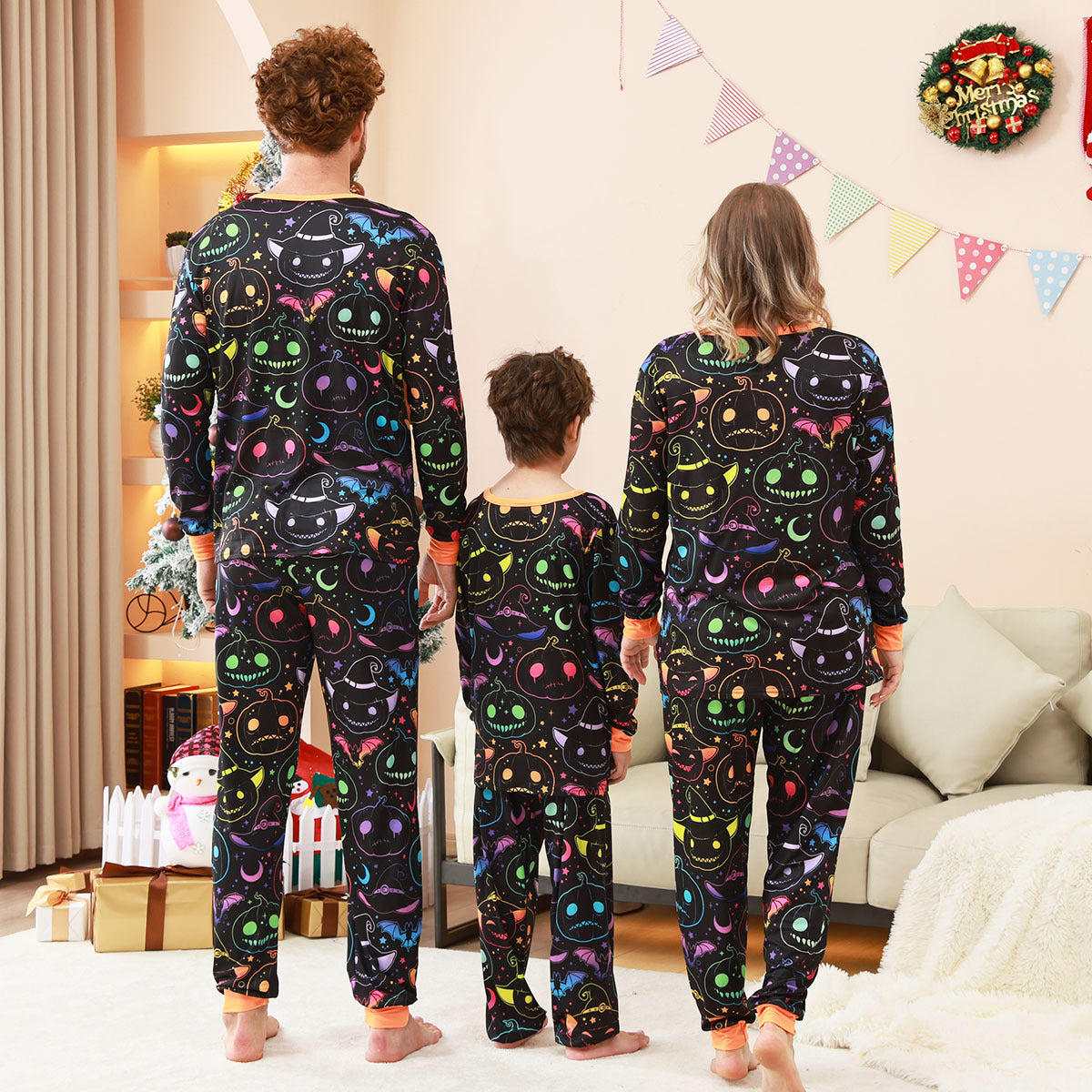 Colorful Pumpkin Ghost All-Over Print Family Matching Halloween Pajamas